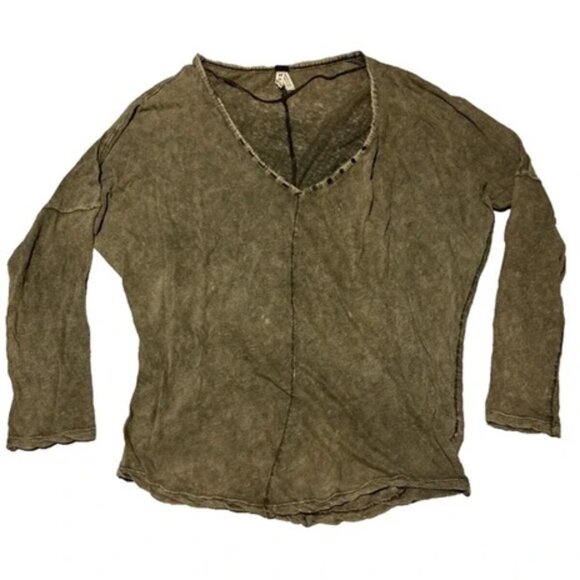 Free People Henley Moss Green Top - Picture 1 of 3